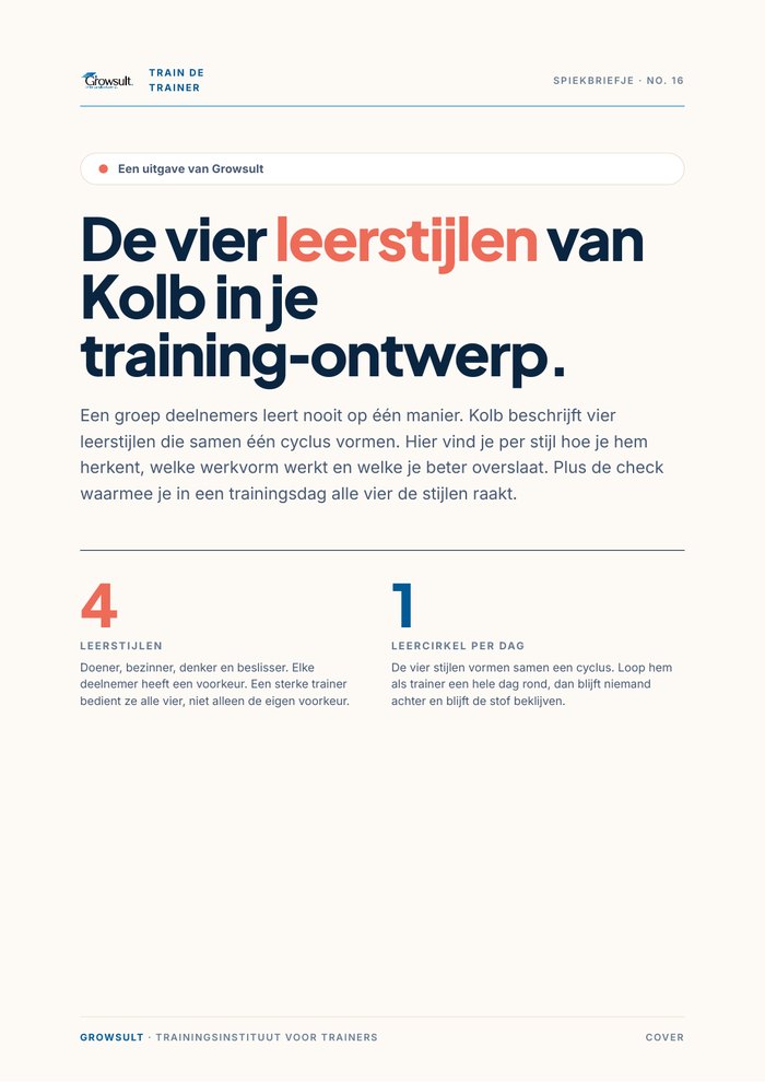 Voorbeeld: Kolb: 4 leerstijlen